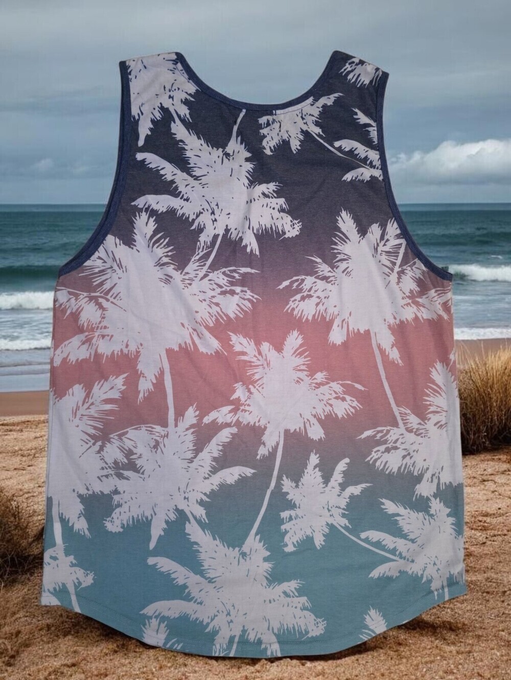 Division Palm Tree Tank Top Tropical Beach Sunset Ombre Men's XL - Picture 6 of 8